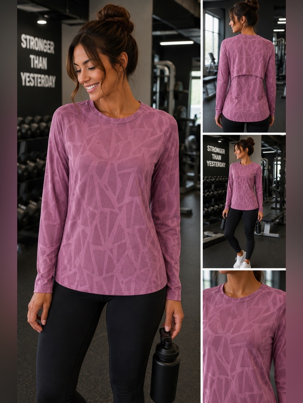 SHEIN Mauve Geometric Textured Long Sleeve Athletic Top Size Medium